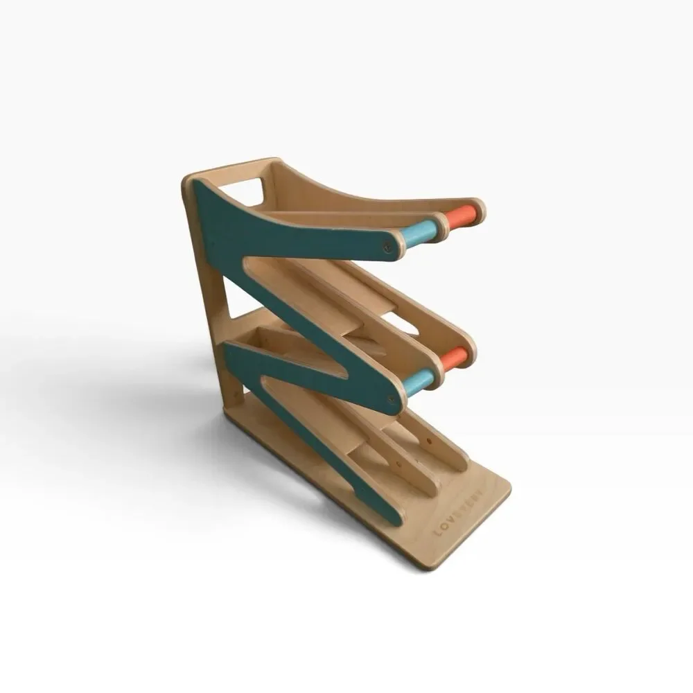 Lovevery Race and Chase Wooden Car Ramp Toy for Toddlers – Montessori (No Cars)